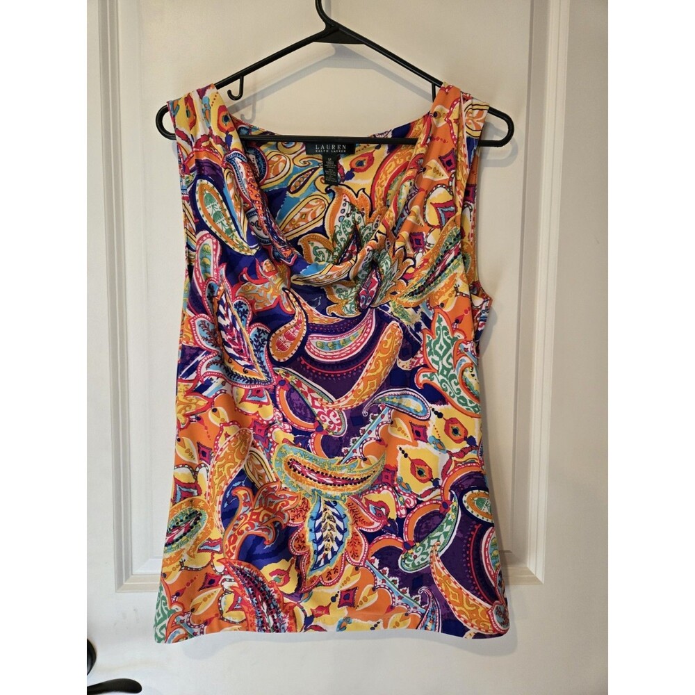 Lauren Ralph Lauren Top size Medium Colorful Paisley Stretchy Resort Old Money